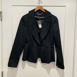 White House Black Market NWT Black Pleated Collar One Button Blazer Jacket Sz 6
